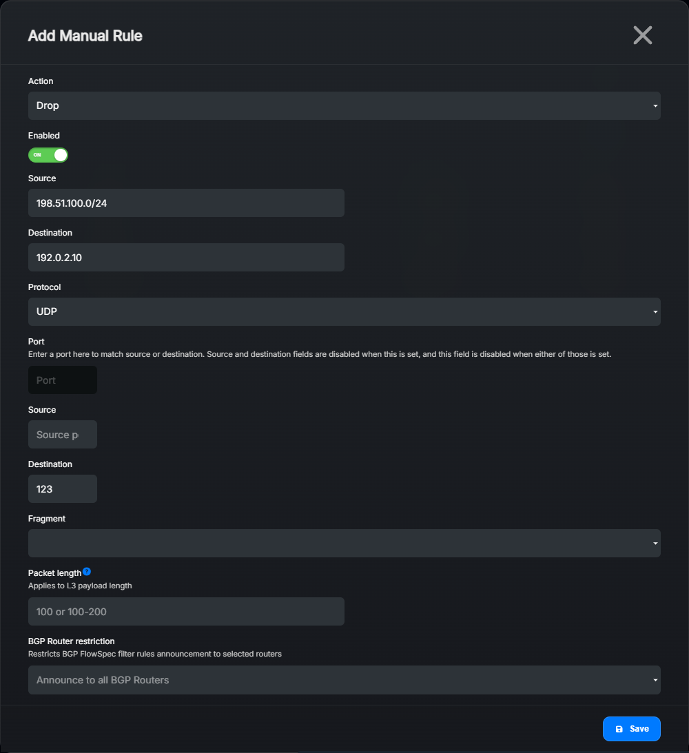 Manager 1.3.0 Add manual filtering rule form