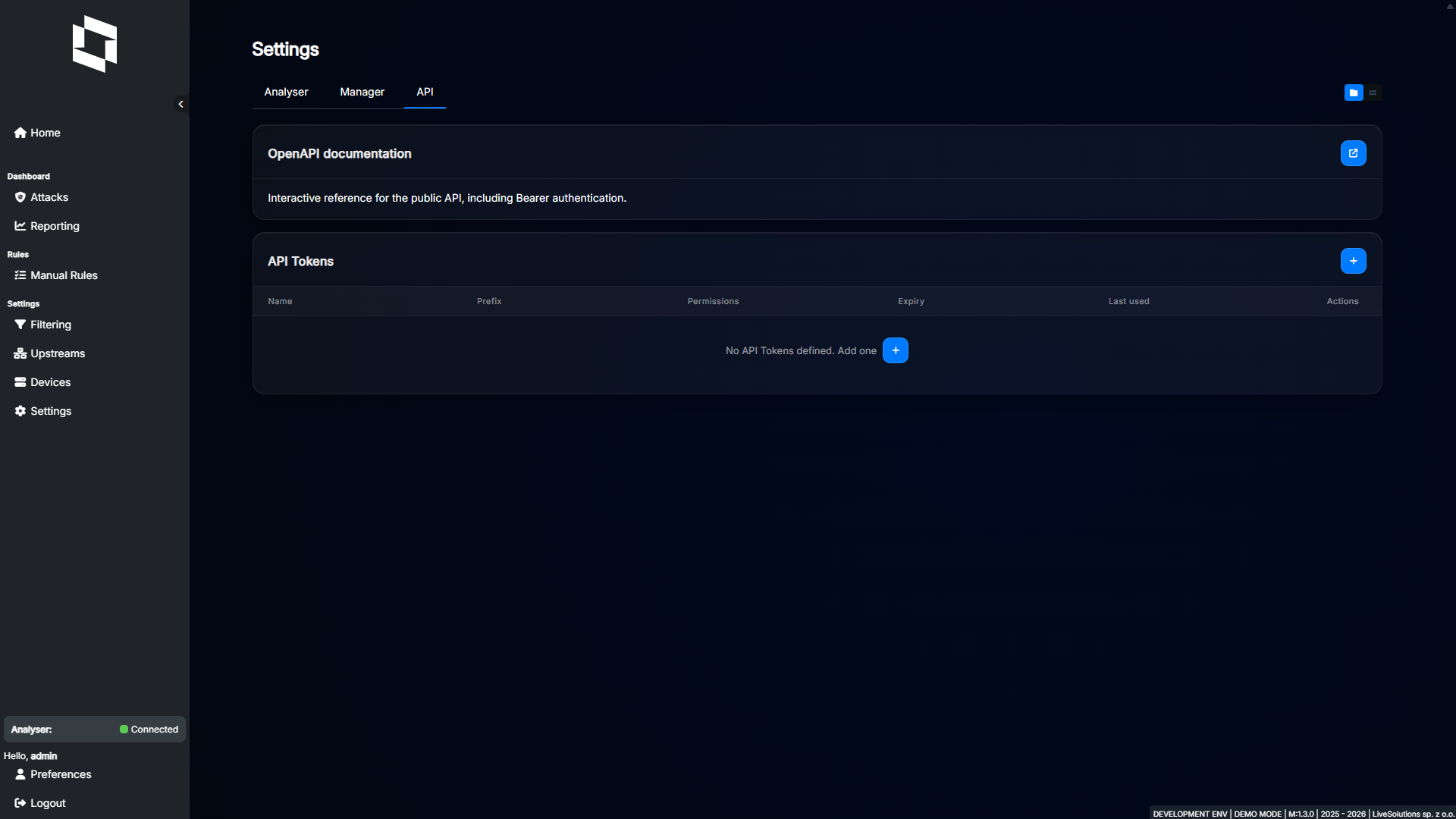 Manager 1.3.0 API token list without token secrets
