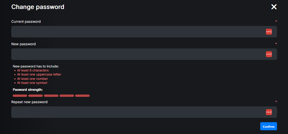 Change password dialog