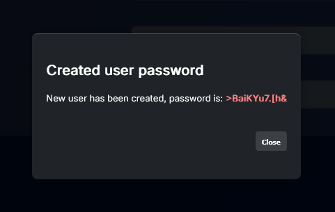 Created user password popup