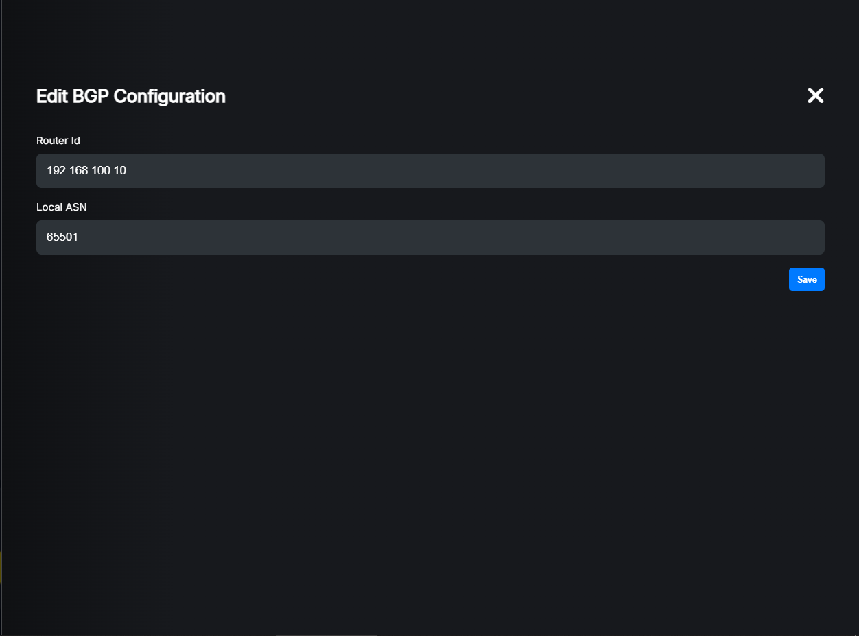 BGP configuration dialog