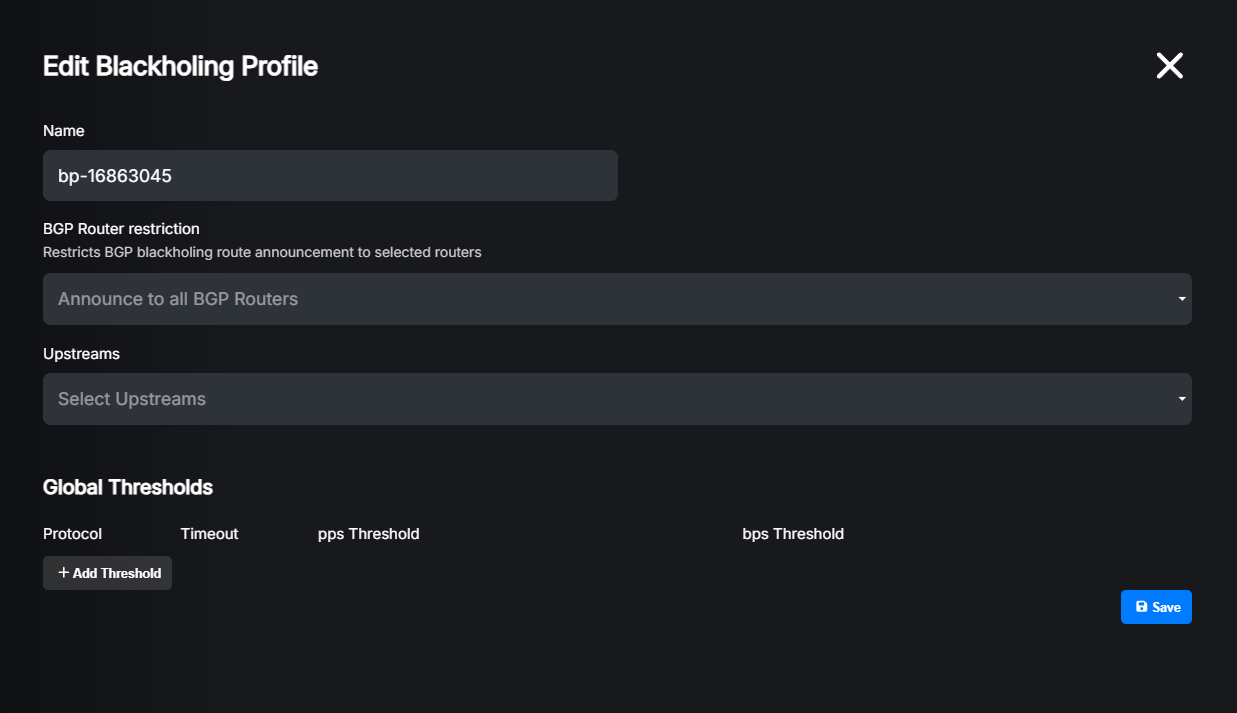 Edit blackholing profile
