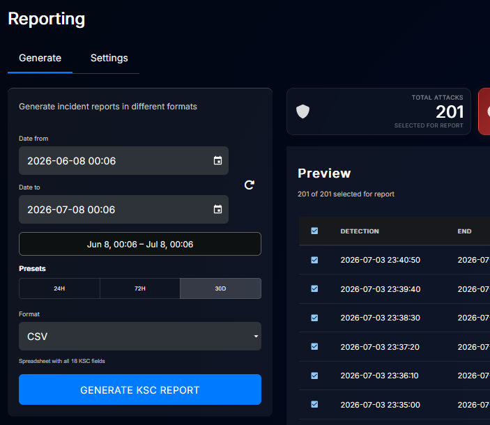 Generate KSC report
