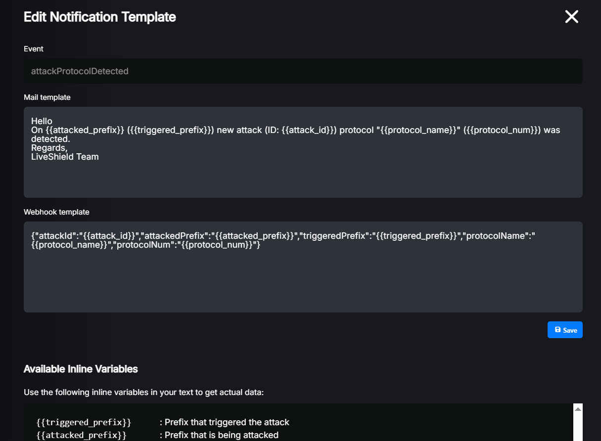Edit notification template