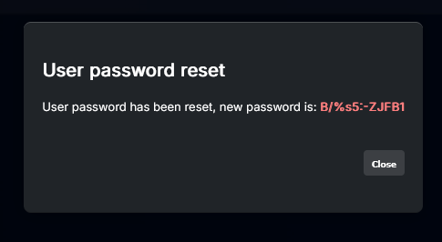 User password reset popup