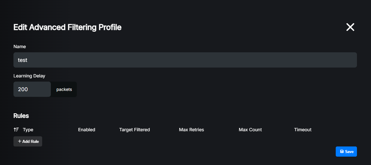 Edit advanced filtering profile