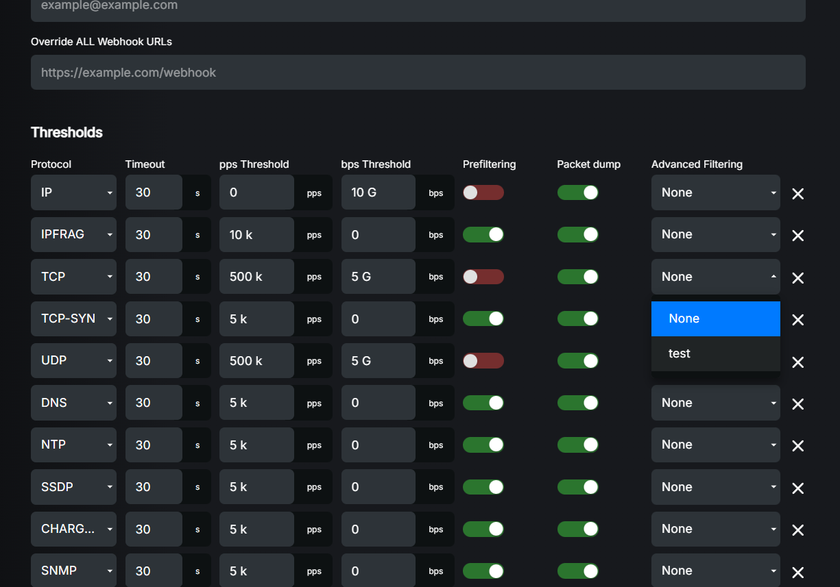 Advanced filtering profile selection