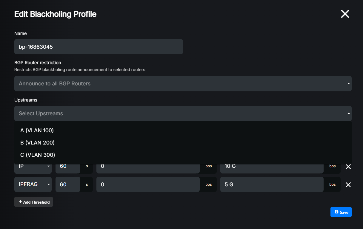 Selective blackholing profile example