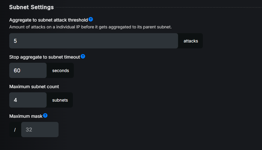 Subnet settings